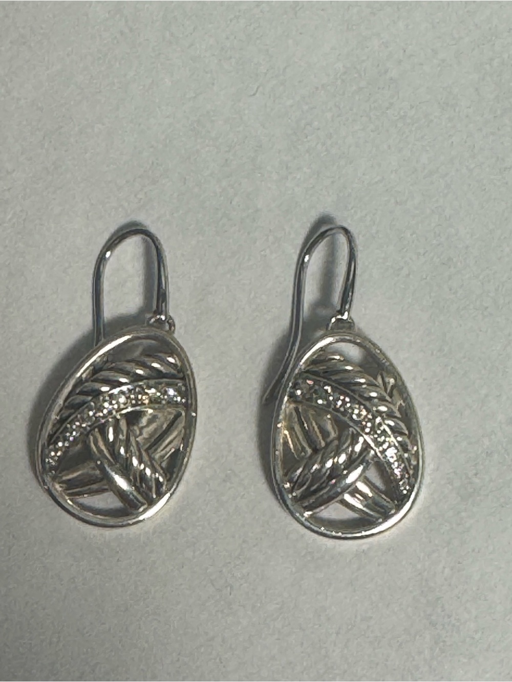 David Yurman Papyrus Silver Drop Knot Earrings with diamonds